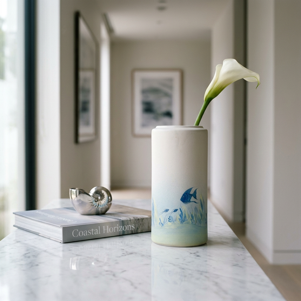 Amwaj – Vaso Cilindrico Decorativo “Onde Marine” – Dar al Fannan
